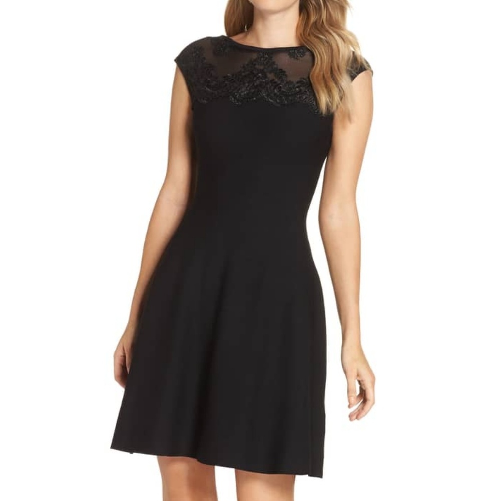 Eliza J Lace Trim A-Line Sweater Dress, PXS